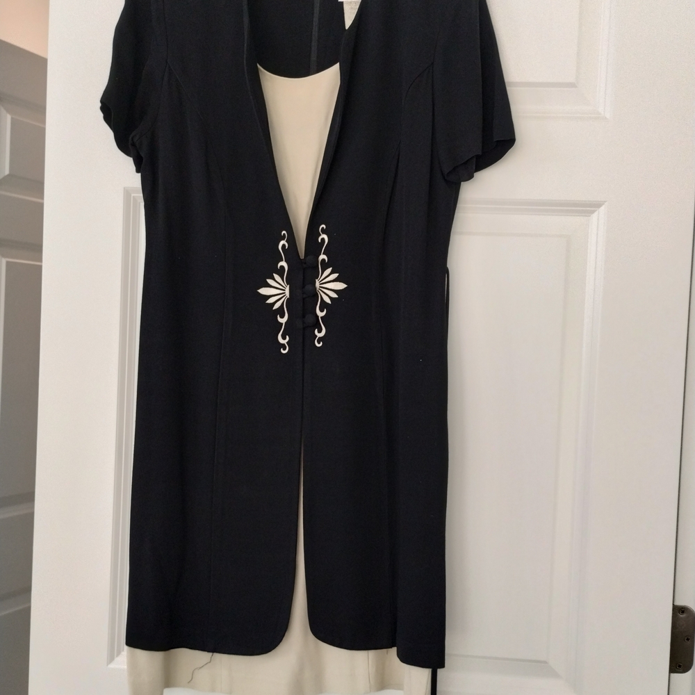 Christopher & Banks Black and Cream Embroidered Dress
